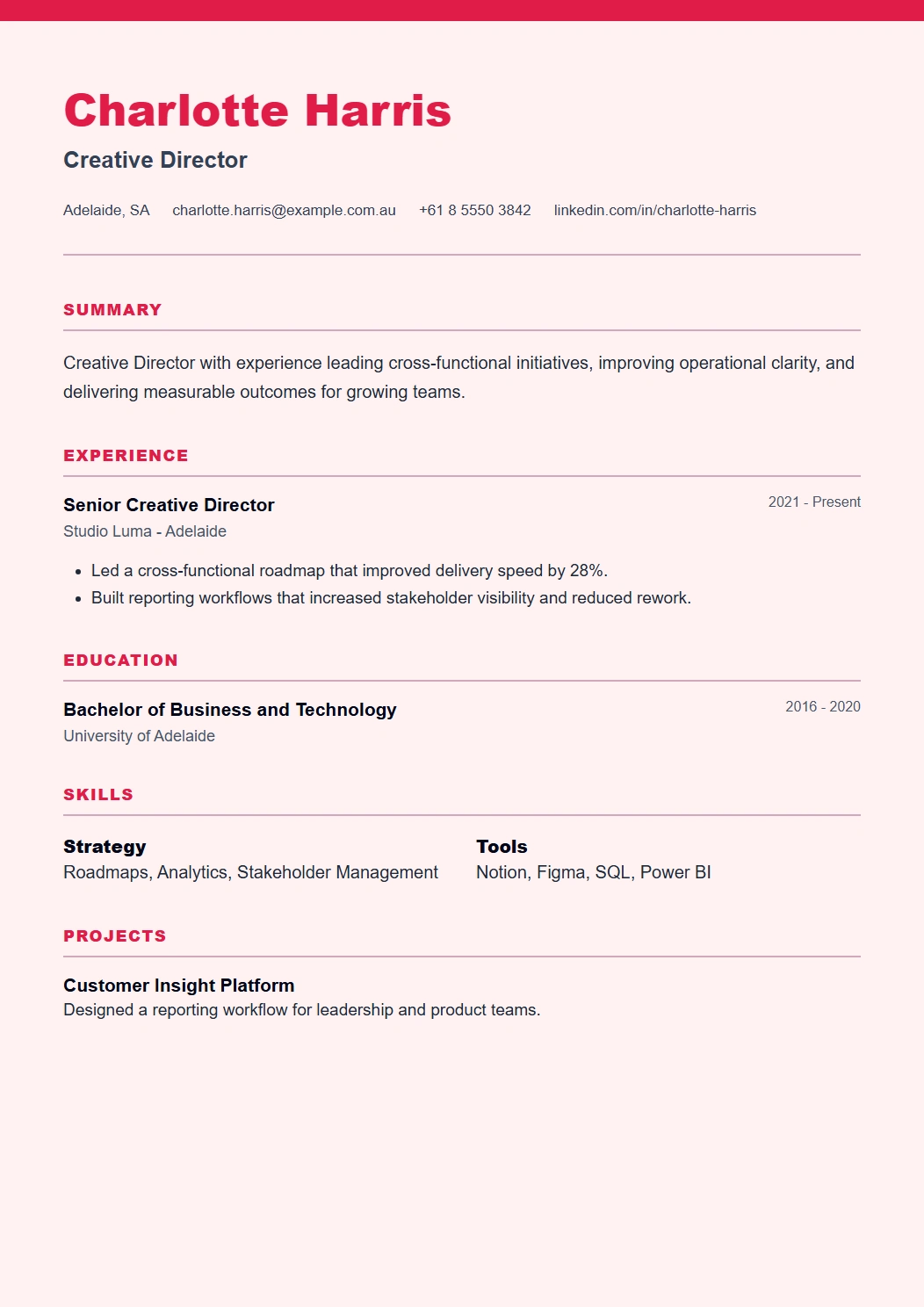 Artistic CV template preview